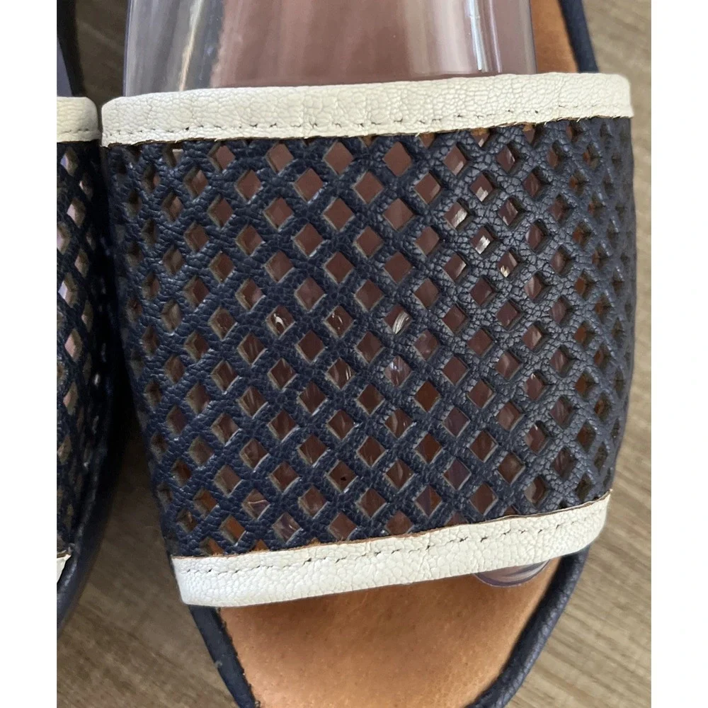 FLY LONDON Navy & White Mesh Front Leather Platform Wedge Sandals SIZE 9-9.5/40